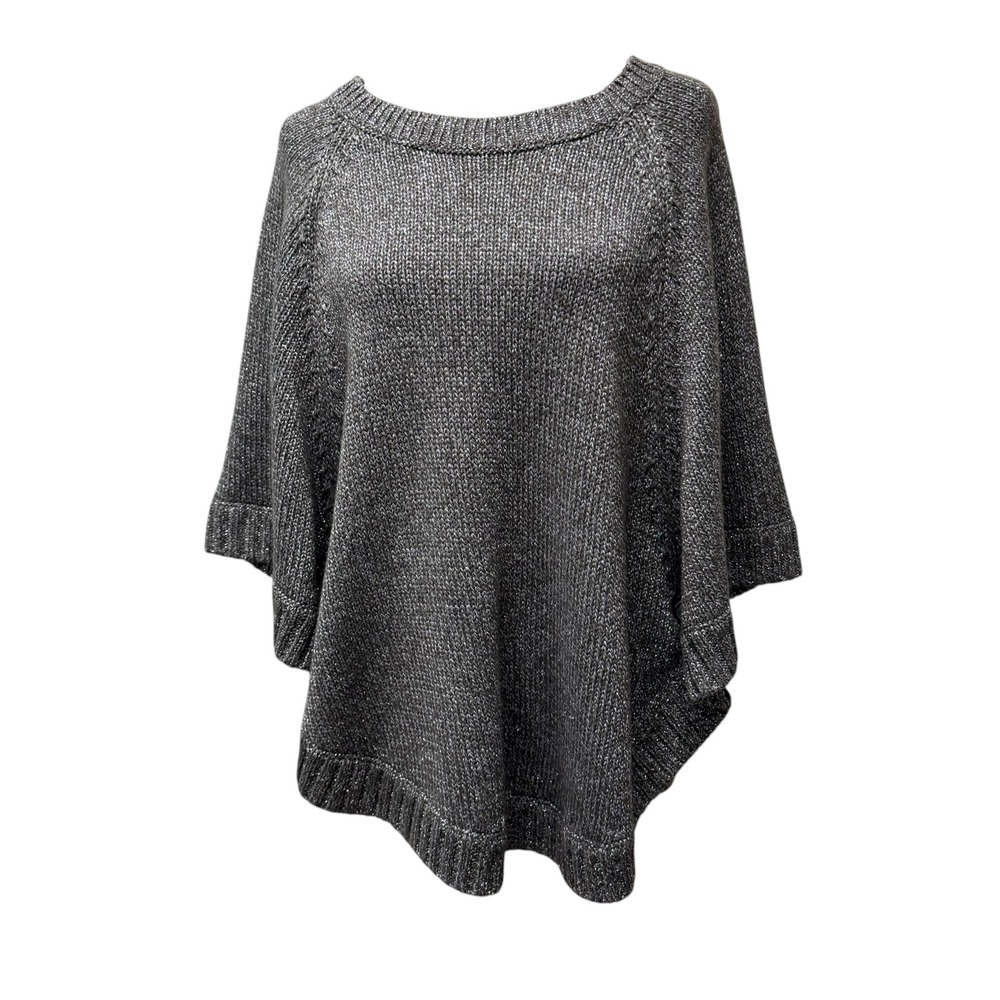 Cabi Poncho Sweater Women M Grey Metallic Knit Dolman Sleeve 4247 Sparkle